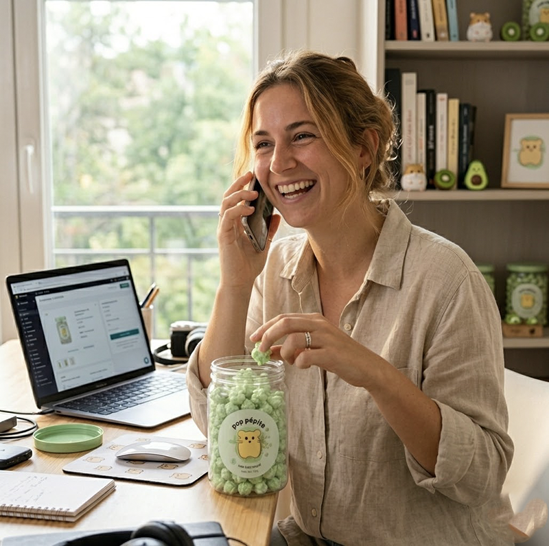 jeune femme répondant au téléphone pour service après vente.