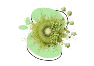 kiwi avec effet d’explosion de poudre verte sur fond abstrait