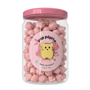 pot pop pépite contenant des popcorn rose saveur fraise