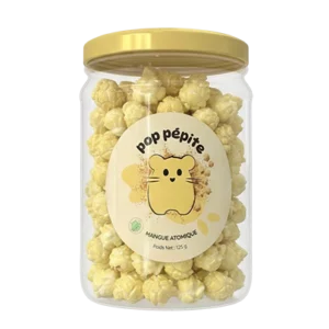 pot pop pépite contenant des popcorn jaunes saveur mangue